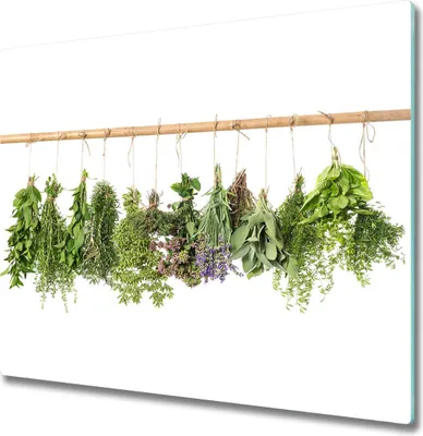 Produktbild von Glas Herdabdeckplatte 60x52 cm Spritzschutz Glasabdeckplatte Schneidebrett Kräuter Schnur