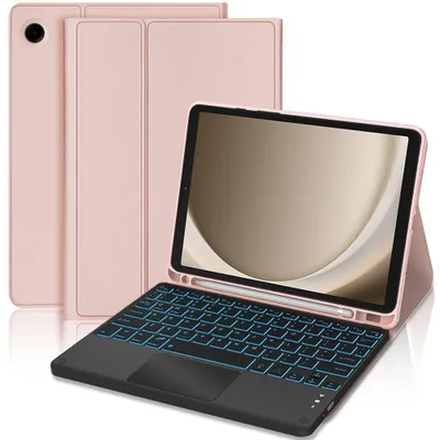 Image de Coque Clavier pour Samsung Galaxy Tab A11 Plus / A9 Plus, Synthécuir Rose avec Clavier Rétroéclairé