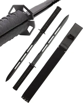 Zdjęcie produktu dla Katana Ninja miecz ostry prawdziwy do treningu metalowy stalowy 2 miecze w jednym magnetyczny samurajski 63 cm HK-1249