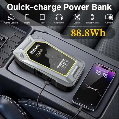 Obrázok produktu pre Prenosný štartovací booster pre autá – 7000A s kompresorom – 12 V – 150 PSI – 12000–18000 mAh – powerbanka – núdzové osvetlenie
