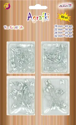 Obrázek produktu pro Stříbrné bezpečnostní špendlíky, různé velikosti, sada 100 ks.