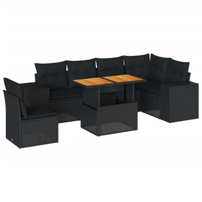 Produktbild von 7-tlg. Garten-Sofagarnitur mit Kissen Schwarz Poly Rattan