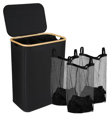 Produktbild von ISOISL 160L Wäschekorb mit Deckel faltbar Oxford Wäschebox Schwarz 57x37x75 cm, 3 Wäschesäcke