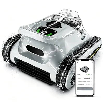 Image de Robot Piscine Sans Fil - Modèle 180W/7800mAh - Aspiration 45000 Pa - Autonomie 180 min - Cartographie Automatique - Bac 3 L - Double filtration