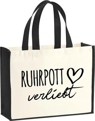 Produktbild von Huuraa Jutetasche Ruhrpott verliebt 21 Liter Black Jute und Baumwolle Einkaufstasche Geschenkidee