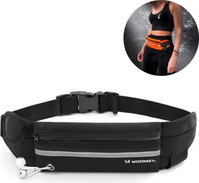 Produktbild von Wozinsky Neopren Laufgrtel Bauchtasche mit Reflektor, zwei Taschen ideal fr Outdoor-Aktivitten Schwarz