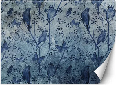 Produktbild von Vlies fototapete Schmetterlinge und Vögel auf Zweigen 250x175 cm Feeby Blau inkl. Kleber einfache Montage
