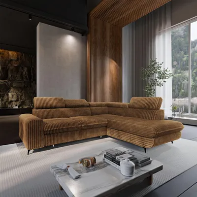 Produktbild von Masseno Ecksofa VELISS mit Schlaffunktion L-Form, Sofa mit Bettkasten, Wohnzimmersofa, Couch, Soffa, Bettsofa, Couchgarnitur- Orange, TILIA 56