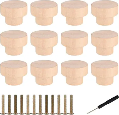 Produktbild von Möbelknöpfe Holz, 12 Stück Holz Schubladengriff, 35 x 25 mm Holzknöpfe Schrank Schrankknöpfe für Möbelgriffe holz, kommode