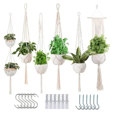 Productafbeelding van Macramé Plantenhangers Set van 6 voor Binnen