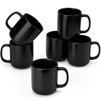 Produktbild von vancasso Becher Set, 6-tlg Steingut Tassen, 420ml Trinkbecher, Kaffeebecher mit Henkel, schwarz