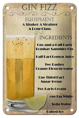 Produktbild von Blechschild Alkohol 12x18cm Gin Fizz Equipment ingredients