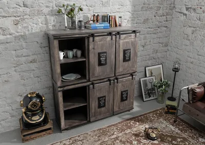 Produktbild von MASSIVMOEBEL24 Highboard Mango 150x45x160 grau lackiert RAILWAY #225