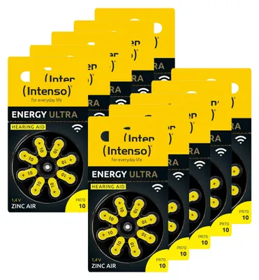 Immagine prodotto di 80 batterie per apparecchi acustici Intenso Energy Ultra tipo 10 zinco-aria in un blister di 8 pile