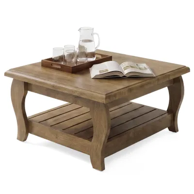 Produktbild von Tribesigns 80 cm Couchtisch, 2-stufig mit Ablagefläche | Wohnzimmertisch im Landhausstil mit Stauraum, modernes Akzentmöbel, rustikales Braun
