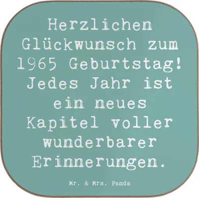 Produktbild von Mr. & Mrs. Panda Untersetzer für Gläser Spruch 1965 Geburtstag - Meeresbrise - Geschenk, gläseruntersetzer, Einzigartig, Holzuntersetzer, Tischuntersetzer, Nostalgie