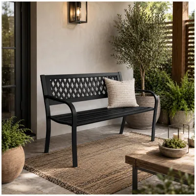 Produktbild von Gartenbank Venera Metall Sitzbank Schwarz für Terrasse und überdachten Außenbereich