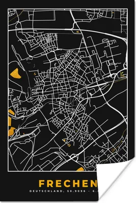 Produktbild von MuchoWow® Poster Frechen - Stadtplan - Gold - Karte - Deutschland 80x120 cm - Papierdruck