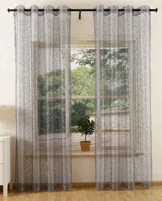 2er-Set Netzvorhang mit Ösen, 245x140 cm, grau, transparent