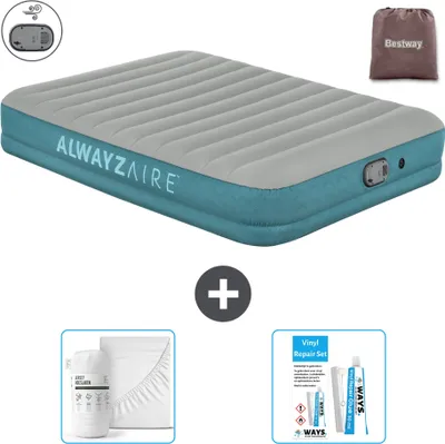 Produktbild von Bestway Luftmatratze Alwayszair - 2-Personen -152 x 203 x 36 cm - Grau/Blau - Inklusive Zubehör