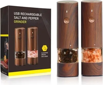 Produktbild von Elektrische Salzpfeffermühle Set Holz - wiederaufladbare automatische LED -LED -Licht, verstellbarer Grobheit, nachfüllbares Gewürz