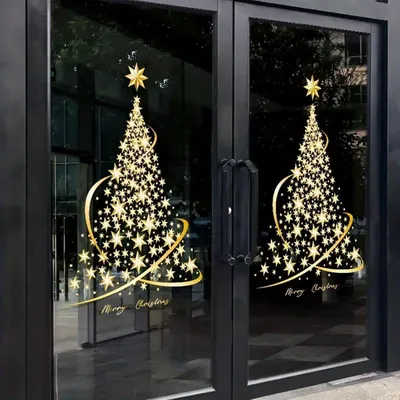 Produktbild von Fensteraufkleber für das neue Jahr, Weihnachtsbaum Fensterbilder, Wiederverwendbare Fensterdekoration (2 Stück)