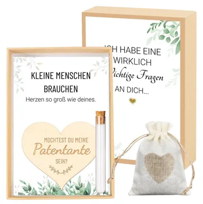 Immagine prodotto di Set regalo per madrina, completo di biglietto in legno e biglietto di auguri per l'annuncio della gravidanza e il battesimo
