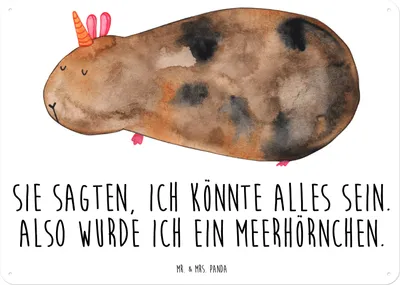 Produktbild von Mr. & Mrs. Panda tafel Einhorn Meerschweinchen DIN A5 - Weiß - Geschenk, Unicorn, Wandbild, Meerhörnchen, Magnetschild, Türschild, Einhörner, Blechschild, Schild
