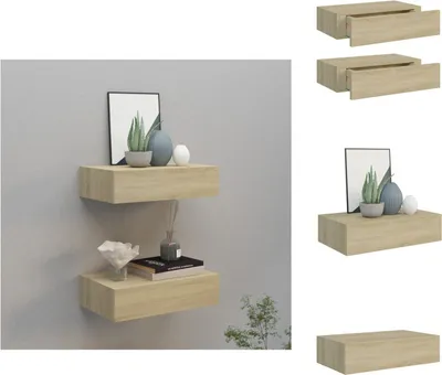 Obrázok produktu pre vidaXL Nástenné police so zásuvkami 2 ks. Dubový vzhľad 40x23,5x10 cm MDF - Nástenné police