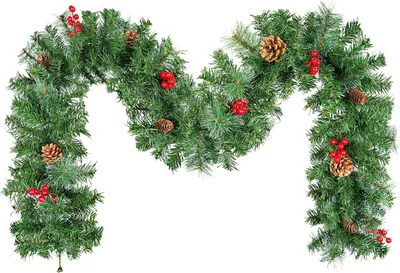 Productafbeelding van Kerstslinger van 2,7 m, groene slinger met dennenappels en rode bessen
