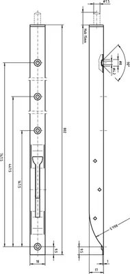 Produktbild von Türkantriegel U-Gehäuse mit Klapphebel. 800 x 18 x 17 mm, Hub 16,verzinkt silber