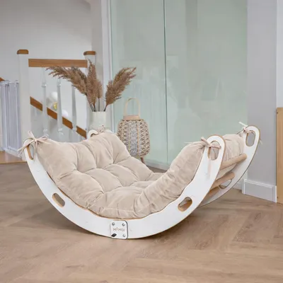 Image de MAMOI® Arc à grimper avec coussin, coussin pour balançoire arc-en-ciel en bois, triangle d'escalade, escalade bébé, arc en bois pour enfants, aire de jeux, structure d'escalade