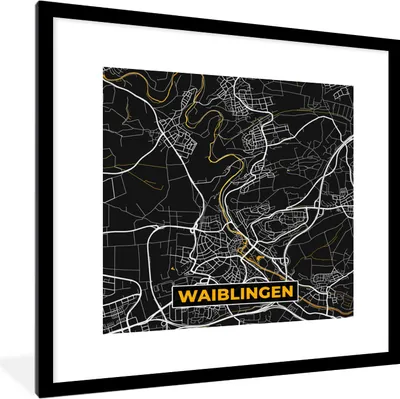 Produktbild von MuchoWow® Gerahmtes Poster Karte - Waiblingen - Gold - Stadtplan - Deutschland 40x40 cm - Poster mit Schwarzem Bilderrahmen Wandposter Rahmen Foto Bilder - Poster - Plakat im Rahmen