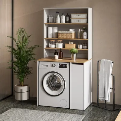 Zdjęcie produktu dla Szafka na pralkę Vicco Viktor Biały/Artystyczny 93.6 x 88.2 cm 2 części z szafką i półką, Model 58028