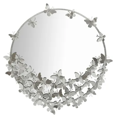 Immagine prodotto di Specchio da parete Farfalle Round in ferro argento con decoro farfalle