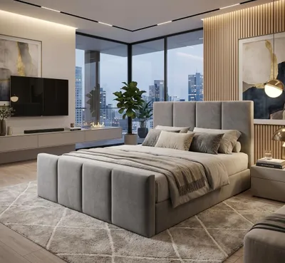 Produktbild von Boxspringbett OSLO II 180 x 200 cm Amor Velvet 19 Grau Bett mit zwei Bettkästen und H3 Matratze,Komplett-Set mit Matratze und Topper