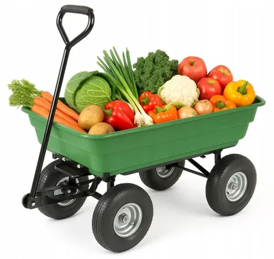 Obrázek produktu pro Ruční vozík – skládací vozík – zahradní vozík WO01 – 90 l – tmavě zelený – multifunkční – vysoká nosnost 250 kg