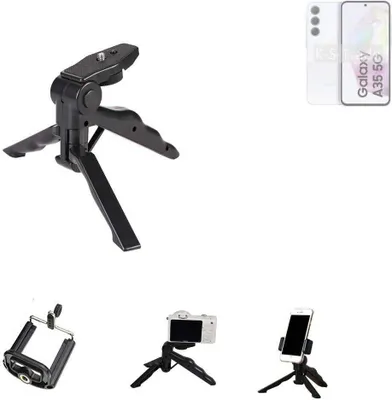Produktbild von K-S-Trade Stativ Tisch-Ständer Dreibein Handy-Stativ Ständer kompatibel mit Samsung Galaxy A35 5G Mini-Stativ Smartphone Tripod Handy-Stativ aus
