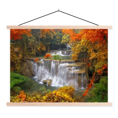 Produktbild von MuchoWow® Textilposter Bäume - Wasserfall - Herbst 40x30 cm mit holzfarbenen Rahmen - Bilder