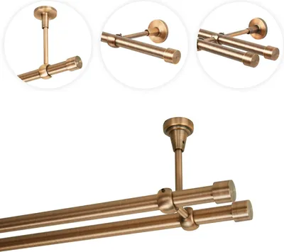 Zdjęcie produktu dla Karnisze 420 cm Montaż sufitowy | Karnisze 2-torowe  19 mm | Miedź Antyczny wygląd w stylu vintage Retro | Zaślepki