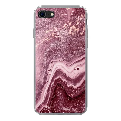 Produktbild von MuchoWow® Handyhülle Schutzhülle Hülle für iPhone SE 2020 Naturstein - Rosa - Glitter Silikon Softcase Handy Hülle - Kartenbesitzer