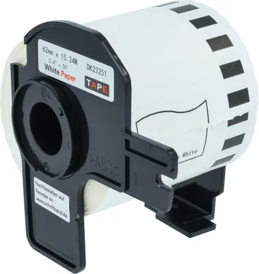 Produktbild von vhbw Rolle mit Halter 62mm x 15,24m kompatibel mit Brother QL-820NWB, QL-800, QL-810W Drucker Schwarz
