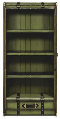 Produktbild von Casa Padrino Luxus Regalschrank in Koffer Optik Grün / Schwarz / Braun / Messing H. 187,5 cm