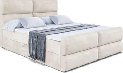 Produktbild von ALTDECOR Boxspringbett mit Fußteil, H3 Matratze und Topper - 180x200 cm - BOXI3-Z - Taupe Samt - Polsterbett mit Bettkasten und Lattenrost, Bett mit Stauraum
