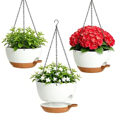 Image de Lot de 3 pots de fleurs suspendus avec système d'arrosage - Pour intérieur et extérieur