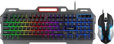 A gaming keyboard and mouse set is displayed against a white background.