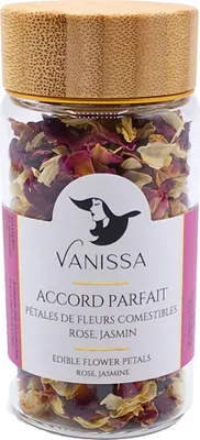 Produktbild von Vanissa Accord Parfait - Essbare Blütenblätter: Rose und Jasmin im Glasbehälter