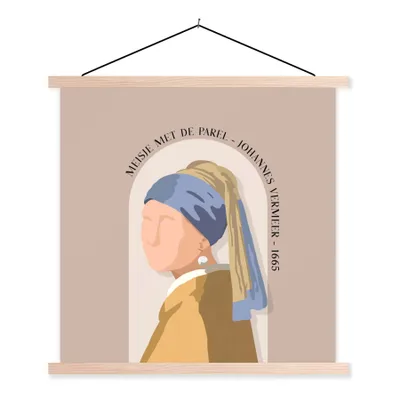 Produktbild von MuchoWow® Textilposter Alte Meister - Mädchen mit Perlenohrring - Rosa - Alt 120x120 cm mit holzfarbenen Rahmen - Textil-Poster