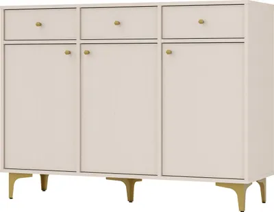 Produktbild von Kommode TOKYO 125 cm dreitürige Kommode mit drei Schubladen, Sideboard für Wohnzimmer und Schlafzimmer, (Farbe: sandbeige)