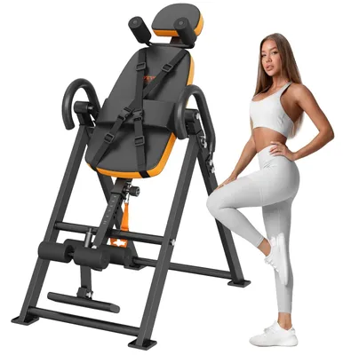 Image de Table d'inversion VEVOR Table d'inversion, charge maximale 136 kg, appareil multifonctionnel pour le dos, appareil de musculation pliable avec appui-tête, verrouillage des chevilles, ceinture de protection réglable